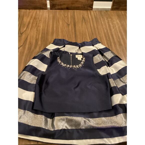 Eliza j mettalic stripe jacquard Embellished faille Rhinestone top & skirt set 6 - Picture 10 of 14